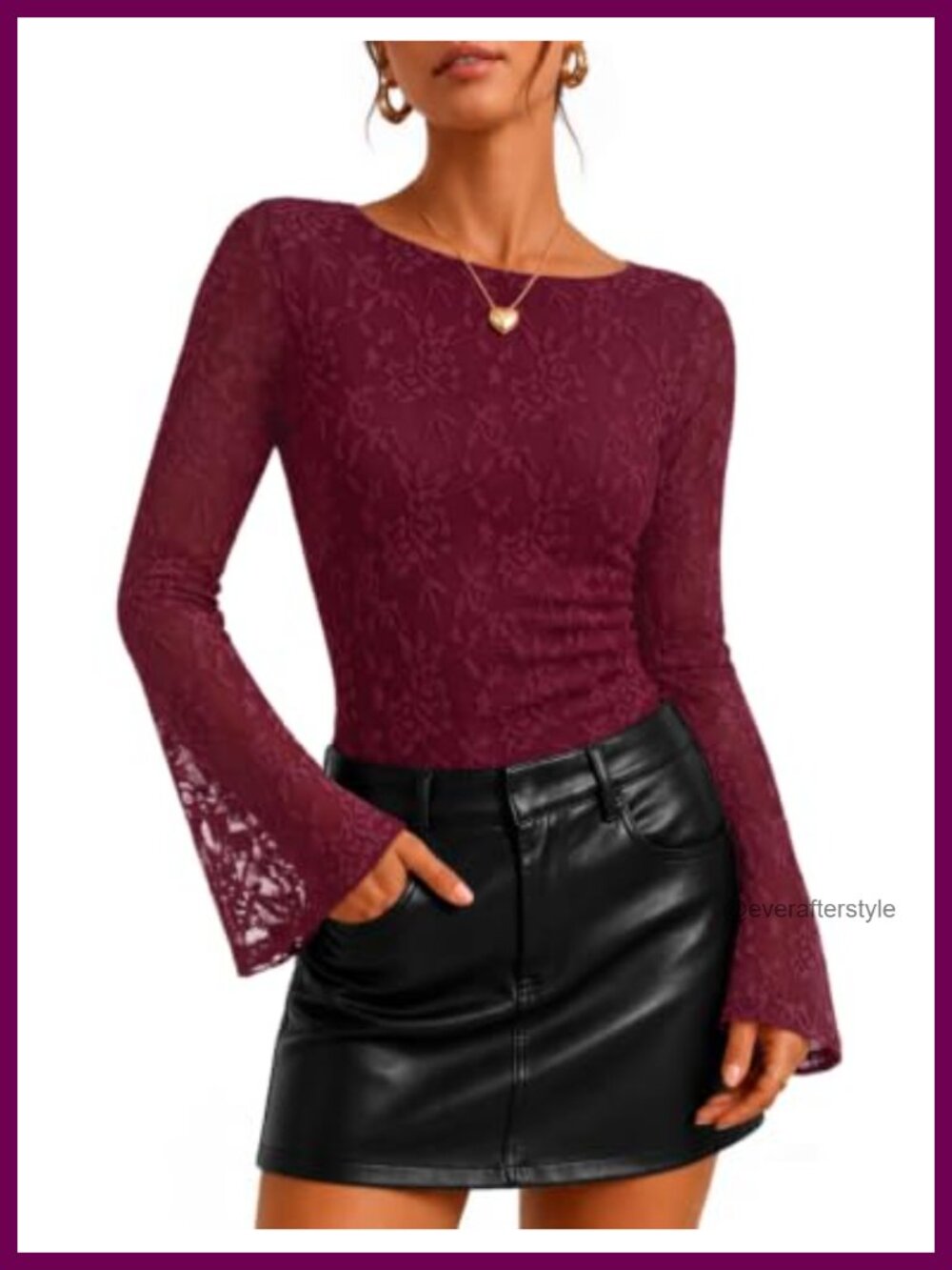 ZESICA Women's Floral Lace Long Sleeve Boat Neck Going Out Top